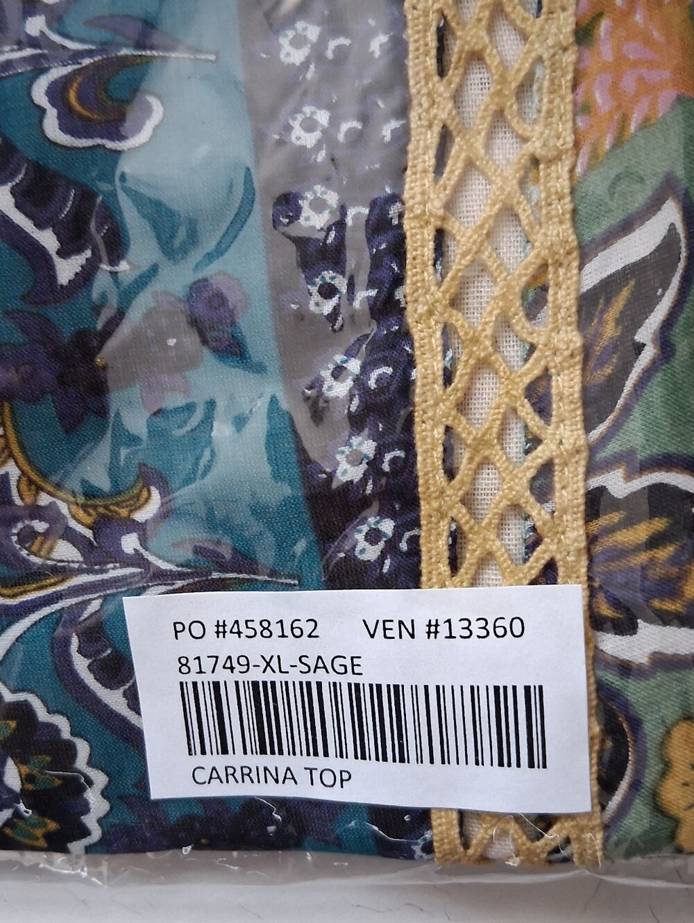 Sundance Green and Blue Floral Boho Peasant Blouse - Picture 4 of 5